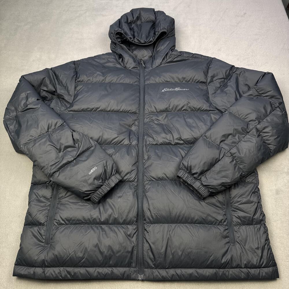 Eddie Bauer Jacket Mens XL Navy Blue Hooded Down Puffer EB650 Quilted Winter